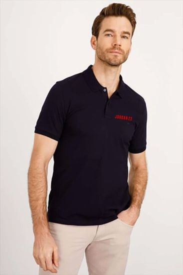 Yakası Düğmeli Yakalı Pike Baskılı T-Shirt - Beyaz resmi